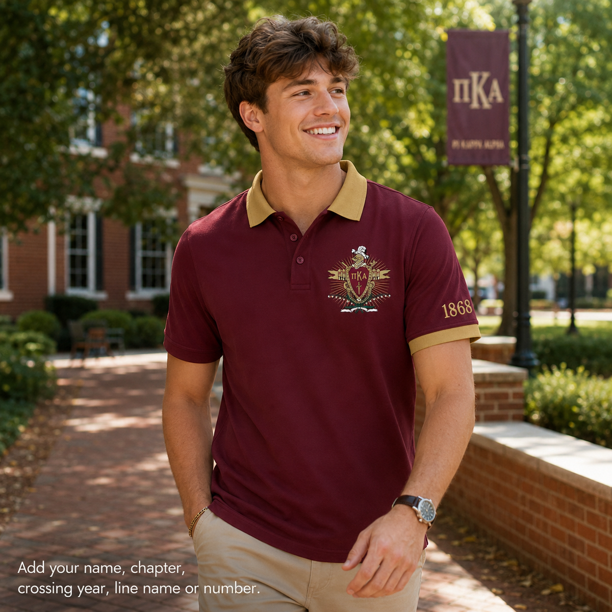 2 Tone Garnet & Old Gold Pi Kappa Alpha Embroidered Polo Shirt – Personalized Fraternity Polo - product image 3