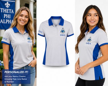 2 Tone Silver & Blue Theta Phi Alpha Embroidered Polo Shirt – Personalized Sorority Polo - product image 3