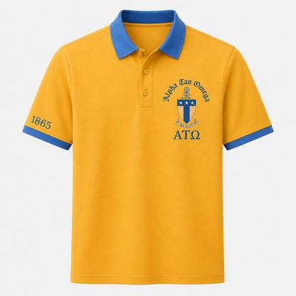 2 Tone Old Gold & Azure Blue Alpha Tau Omega Embroidered Polo Shirt – Personalized Fraternity Polo - product image 2