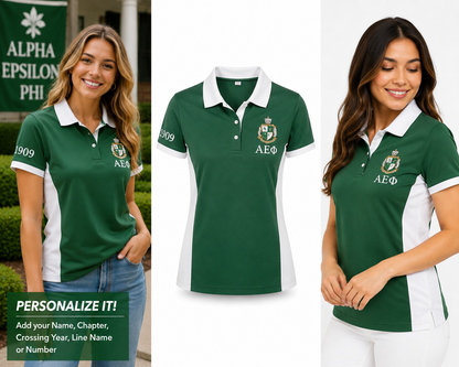 2 Tone Green & White Alpha Epsilon Phi Embroidered Polo Shirt – Personalized Sorority Polo - product image 1