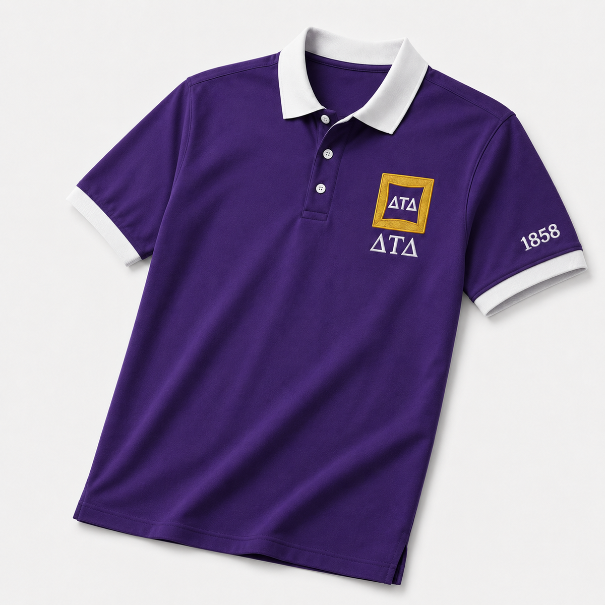 2 Tone Royal Purple & White Delta Tau Delta Embroidered Polo Shirt – Personalized Fraternity Polo - product image 3