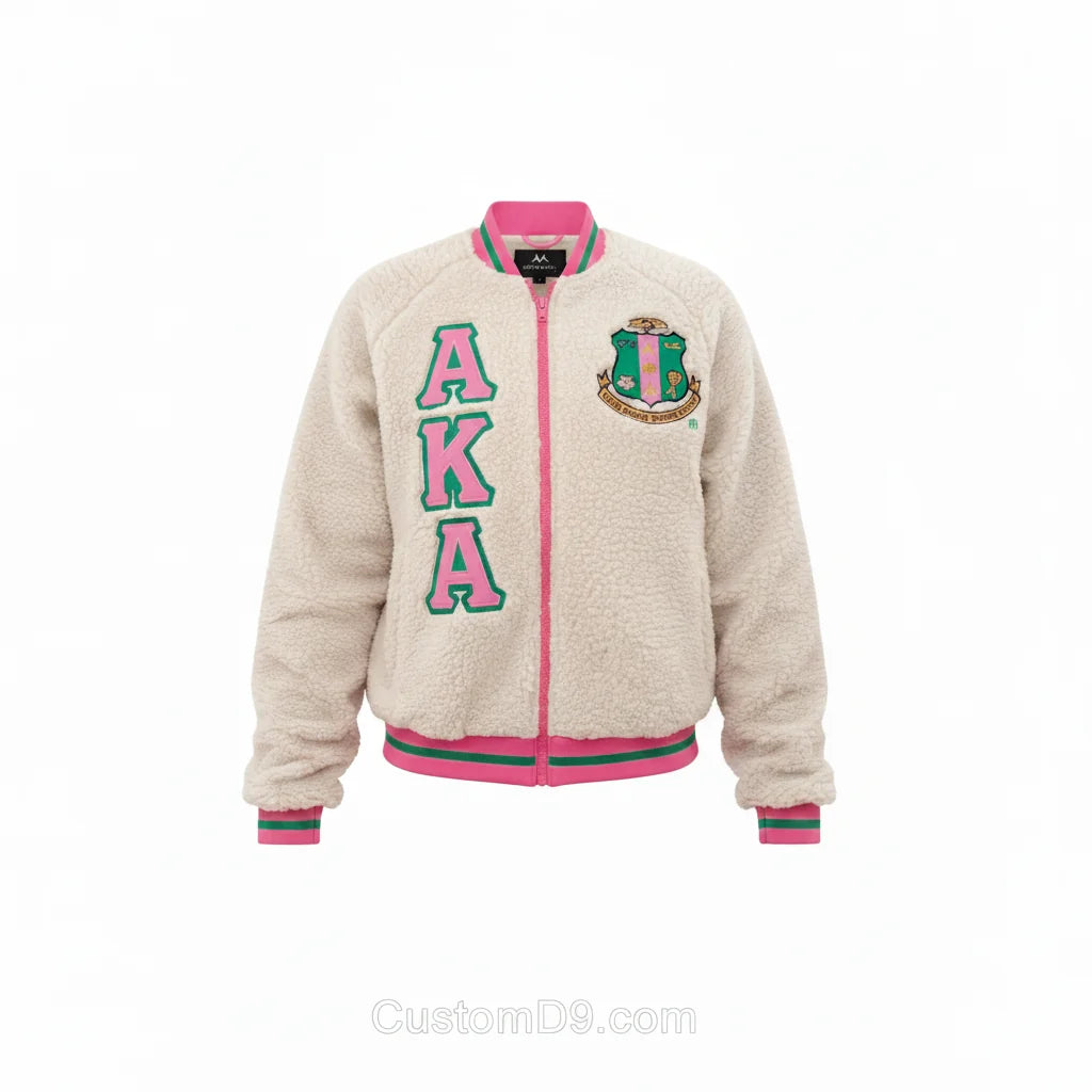 Custom Alpha Kappa Alpha Sorority Apparel front view with personalized pink and green design