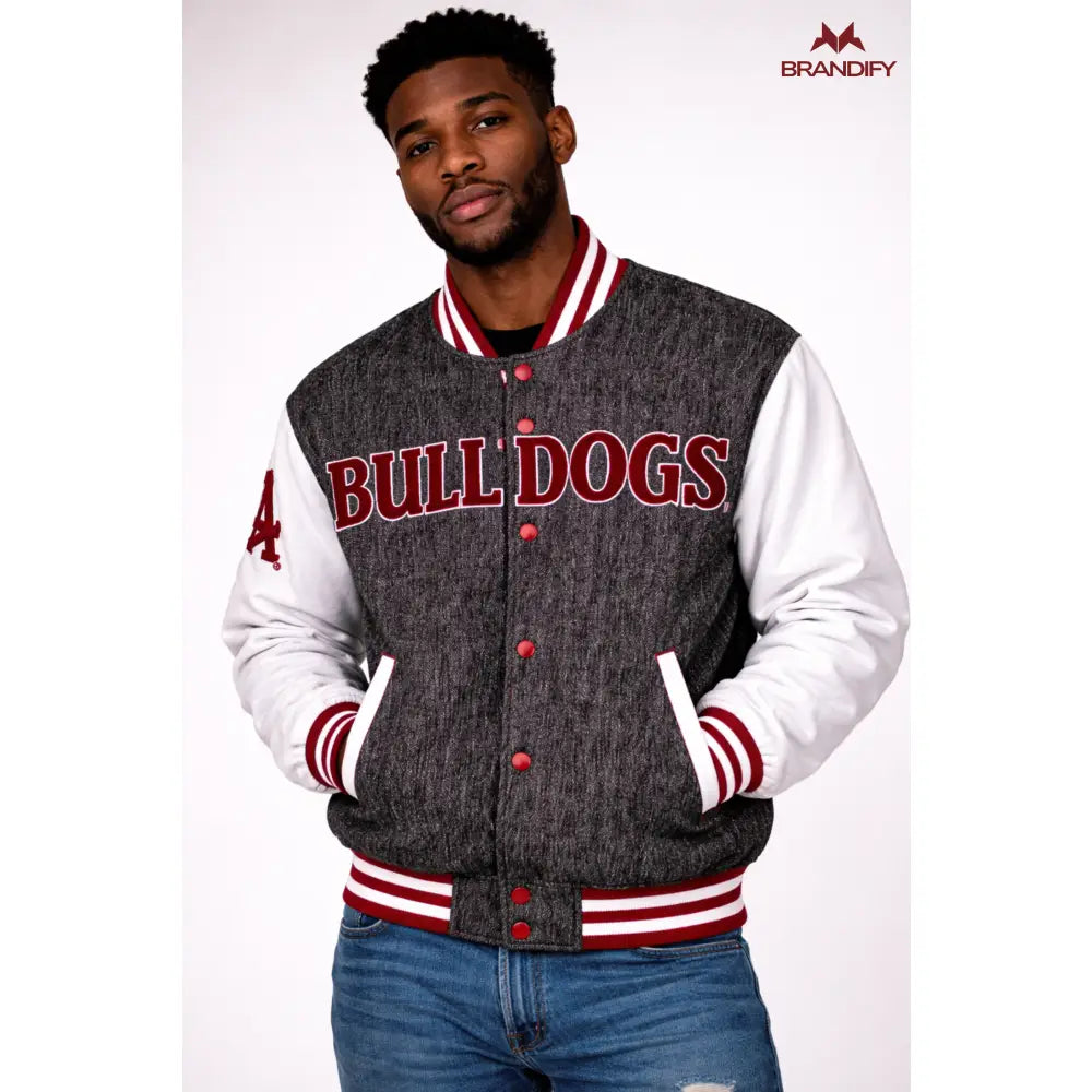 Custom Custom Alabama A&M Black Denim Bomber Jacket | Custom D9 personalized Greek apparel design