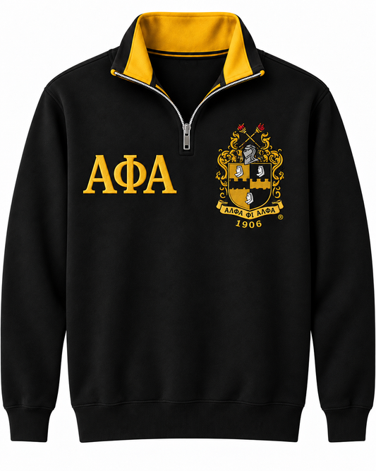 Alpha Phi Alpha black and old gold quarter-zip sweatshirt