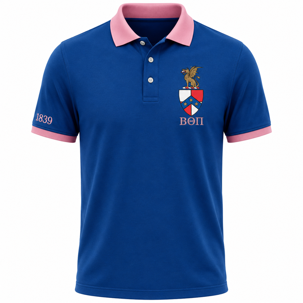 2 Tone Blue & Delicate Pink Beta Theta Pi Embroidered Polo Shirt – Personalized Fraternity Polo - product image 2