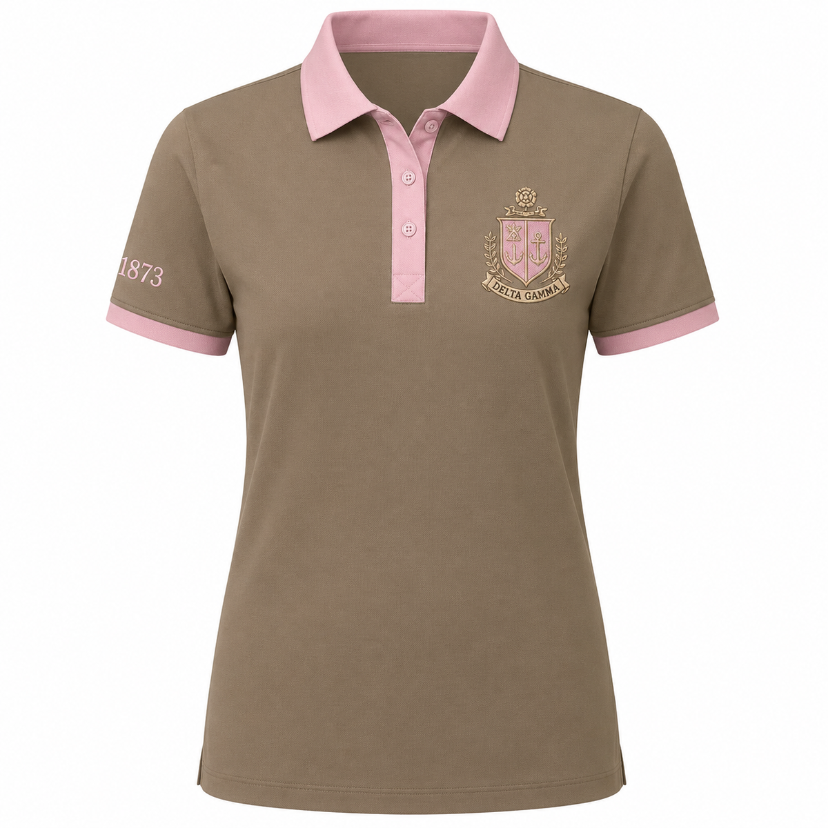 2 Tone Bronze & Pink Delta Gamma Embroidered Polo Shirt – Personalized Sorority Polo - product image 2