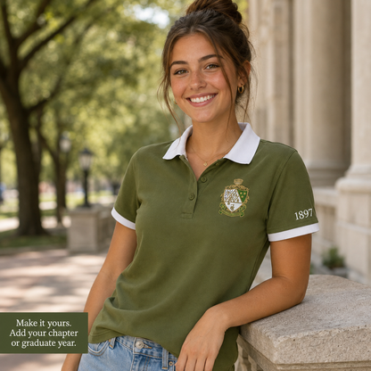 2 Tone Olive Green & Pearl White Kappa Delta Embroidered Polo Shirt – Personalized Sorority Polo - product image 3