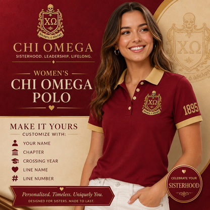 2 Tone Cardinal & Straw Chi Omega Embroidered Polo Shirt – Personalized Sorority Polo - product image 1