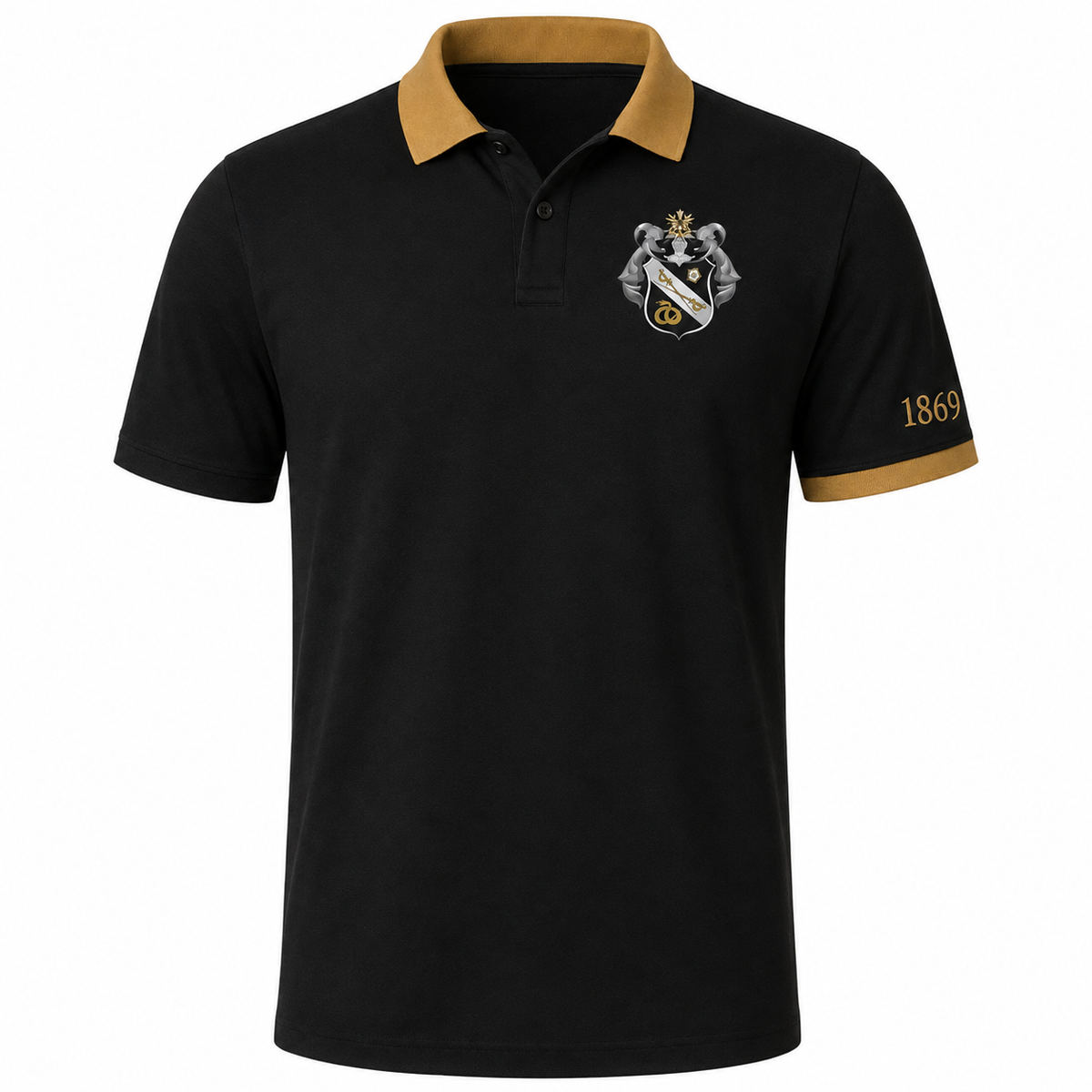 2 Tone Black & Gold Sigma Nu Embroidered Polo Shirt – Personalized Fraternity Polo - product image 2