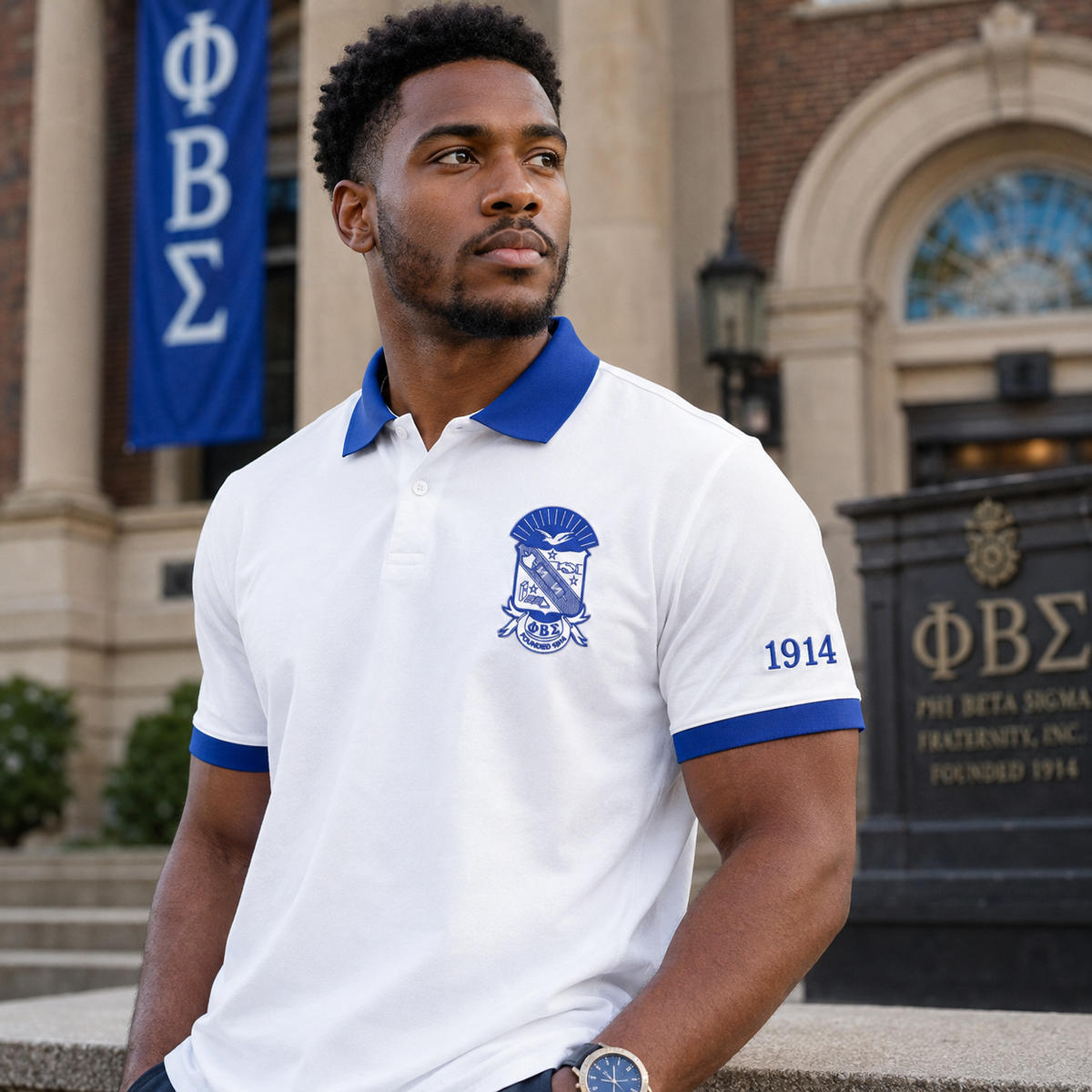2 Tone Pure White & Royal Blue Phi Beta Sigma Embroidered Polo Shirt – Personalized Fraternity Polo - product image 3