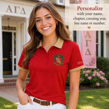 2 Tone Red & Buff Alpha Gamma Delta Embroidered Polo Shirt – Personalized Sorority Polo - product image 1