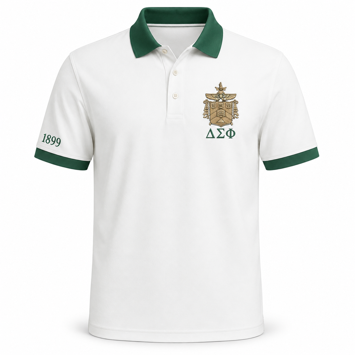 2 Tone Carnation White & Nile Green Delta Sigma Phi Embroidered Polo Shirt – Personalized Fraternity Polo - product image 1