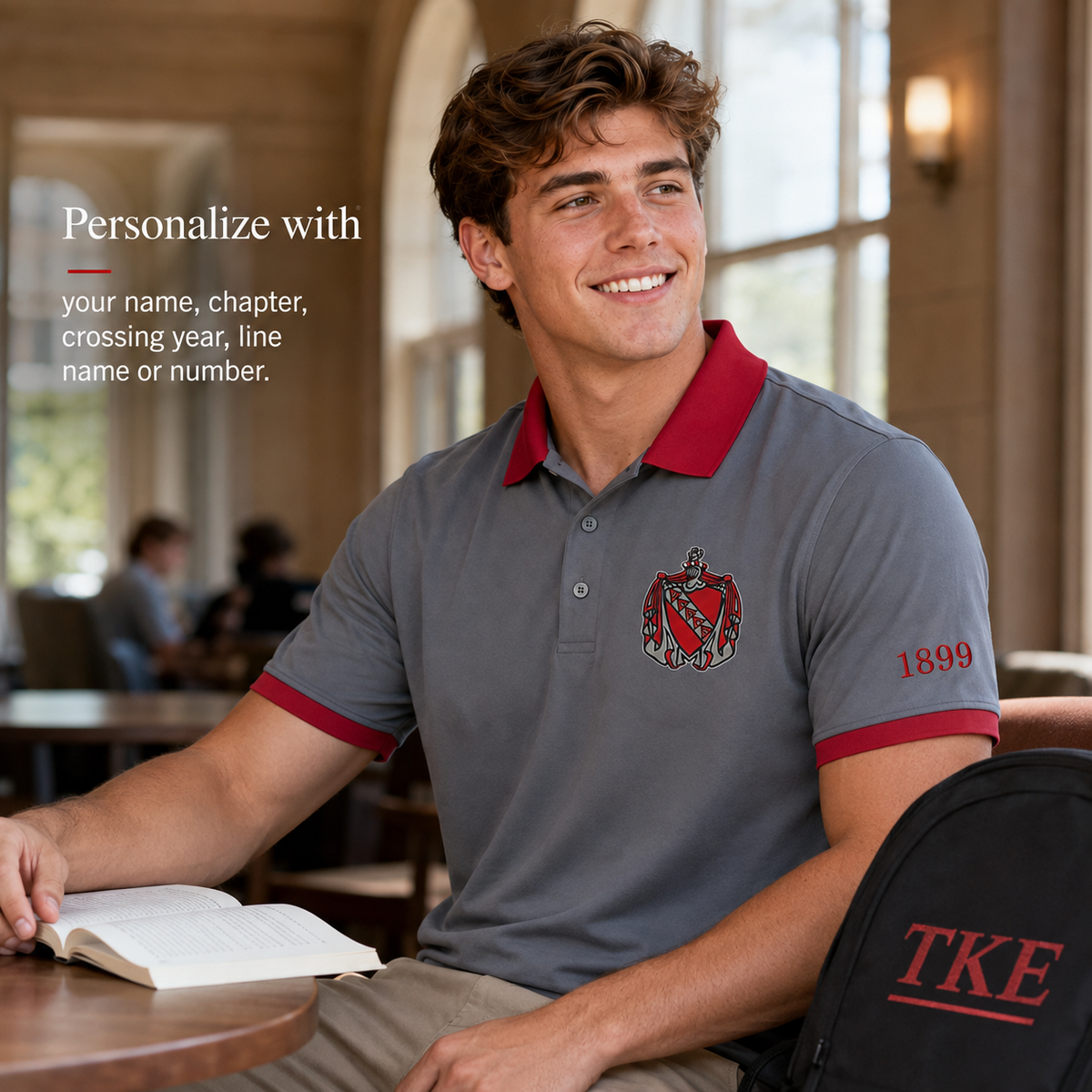 2 Tone Gray & Cherry Tau Kappa Epsilon Embroidered Polo Shirt – Personalized Fraternity Polo - product image 3