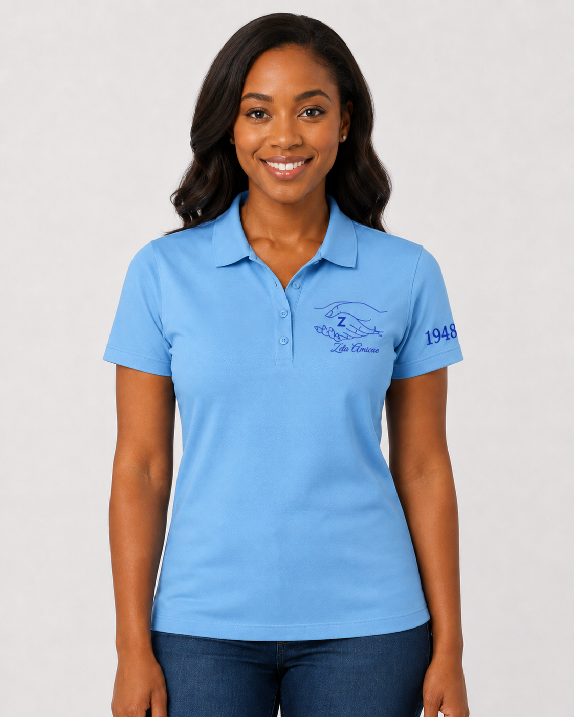 Zeta Amicae Sky Blue Embroidered Polo Shirt – Personalized Auxiliary Polo - product image 1