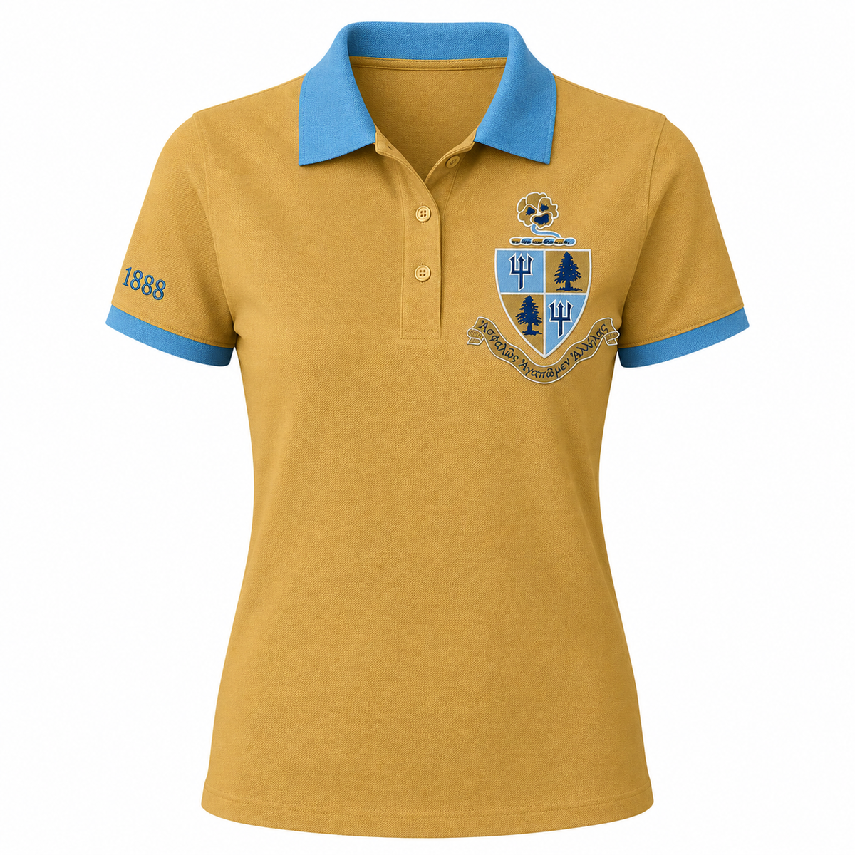 2 Tone Gold & Cerulean Blue Tri Delta Embroidered Polo Shirt – Personalized Sorority Polo - product image 1