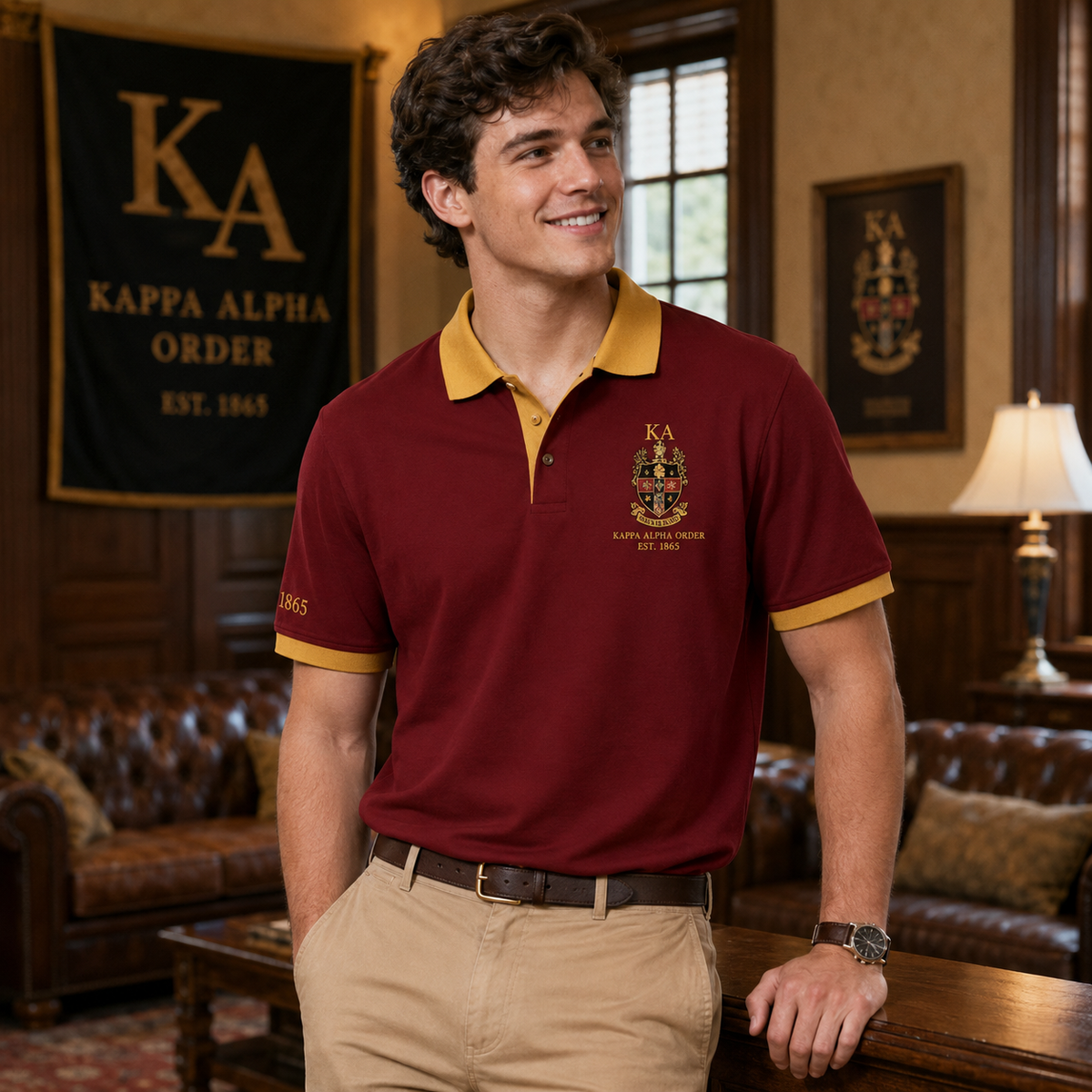 2 Tone Crimson & Old Gold Kappa Alpha Order Embroidered Polo Shirt – Personalized Fraternity Polo - product image 3