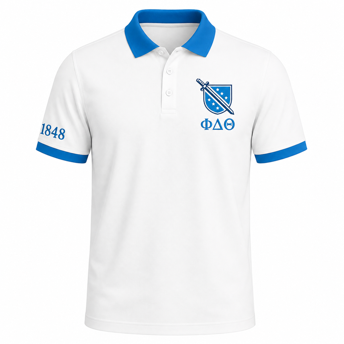 2 Tone Argent White & Azure Blue Phi Delta Theta Embroidered Polo Shirt – Personalized Fraternity Polo - product image 3