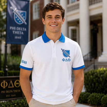 2 Tone Argent White & Azure Blue Phi Delta Theta Embroidered Polo Shirt – Personalized Fraternity Polo - product image 1