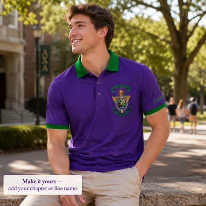 2 Tone Purple & Green Lambda Chi Alpha Embroidered Polo Shirt – Personalized Fraternity Polo - product image 3