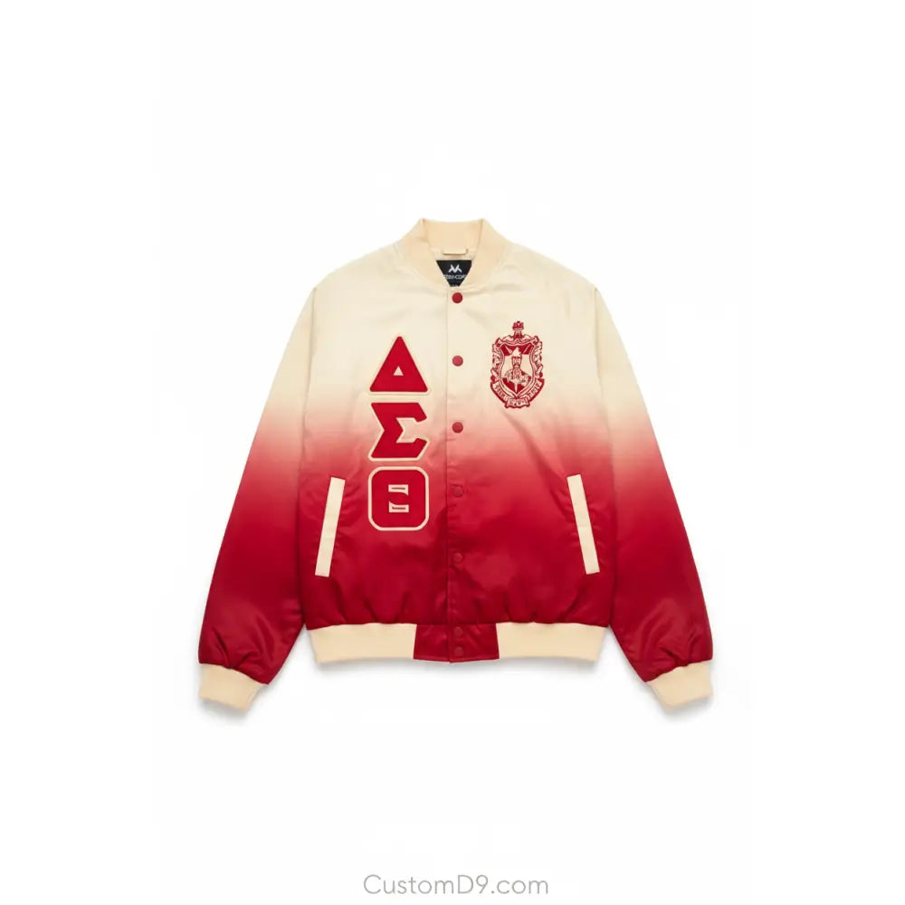 Custom Delta Sigma Theta Sorority Apparel Style 2 front view with personalized crimson and cream design