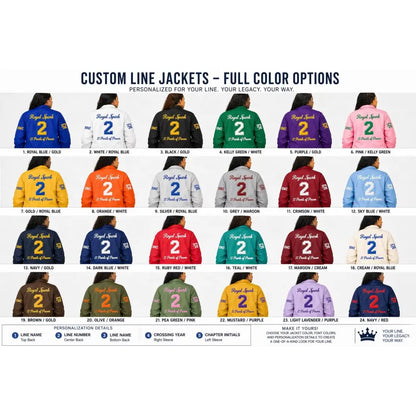 Red custom embroidered Coach Line Jacket with personalized front, back, and sleeve embroidery