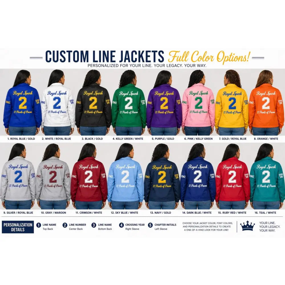 Red custom embroidered Coach Line Jacket with personalized front, back, and sleeve embroidery