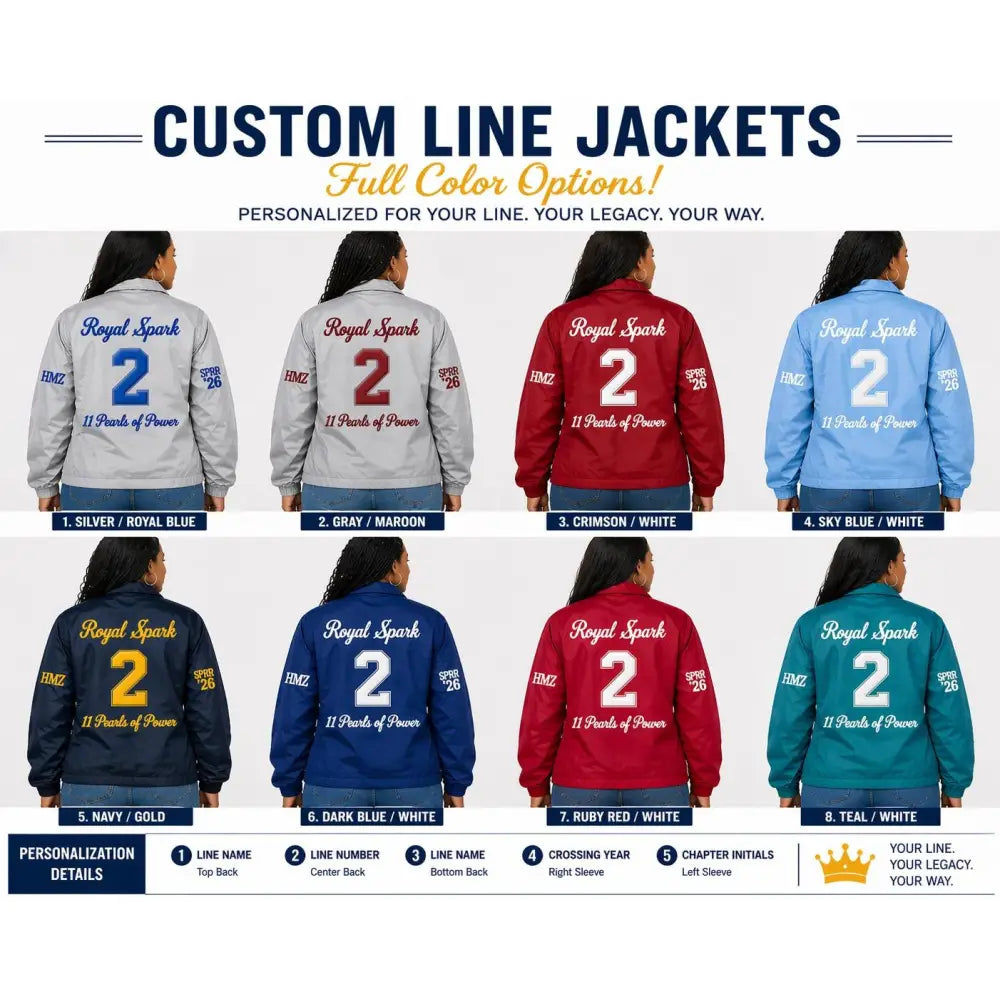 Red custom embroidered Coach Line Jacket with personalized front, back, and sleeve embroidery