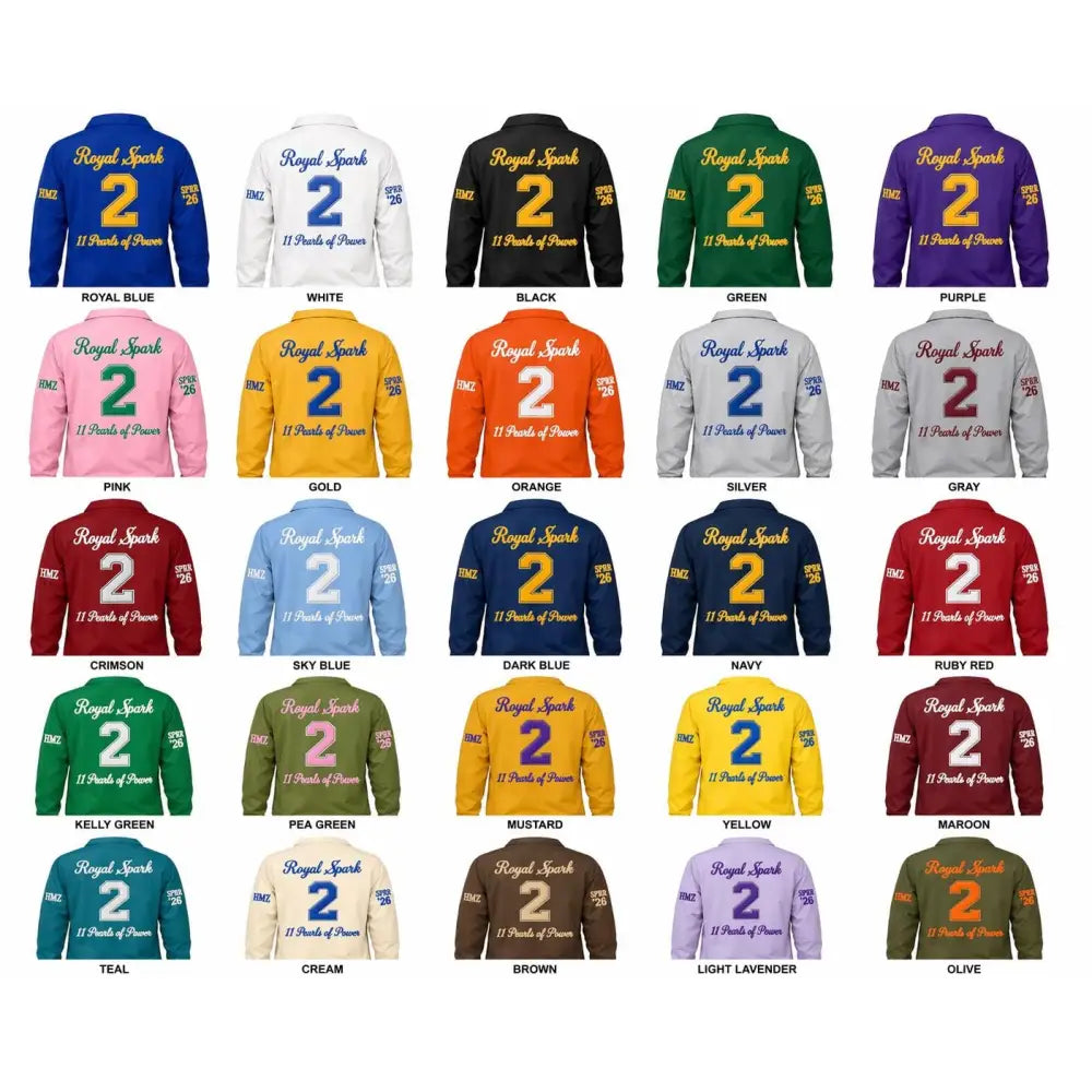 Red custom embroidered Coach Line Jacket with personalized front, back, and sleeve embroidery