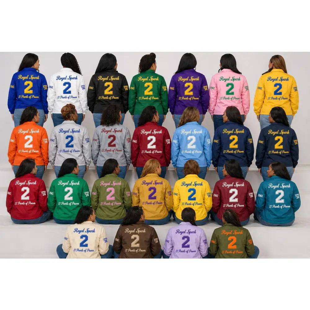 Red custom embroidered Coach Line Jacket with personalized front, back, and sleeve embroidery