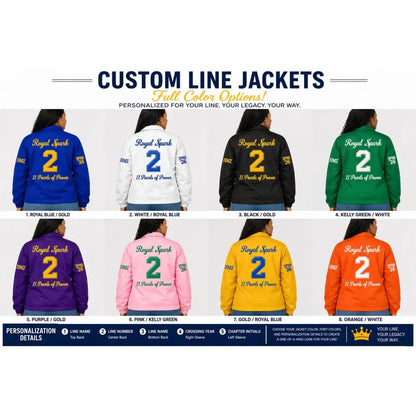 Red custom embroidered Coach Line Jacket with personalized front, back, and sleeve embroidery