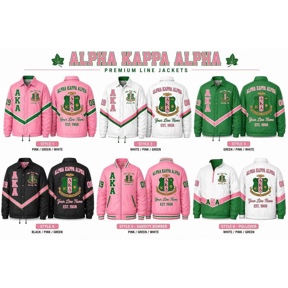 Pink / Green Alpha Kappa Alpha Custom Line Jacket with personalized front, back, and sleeve embroidery