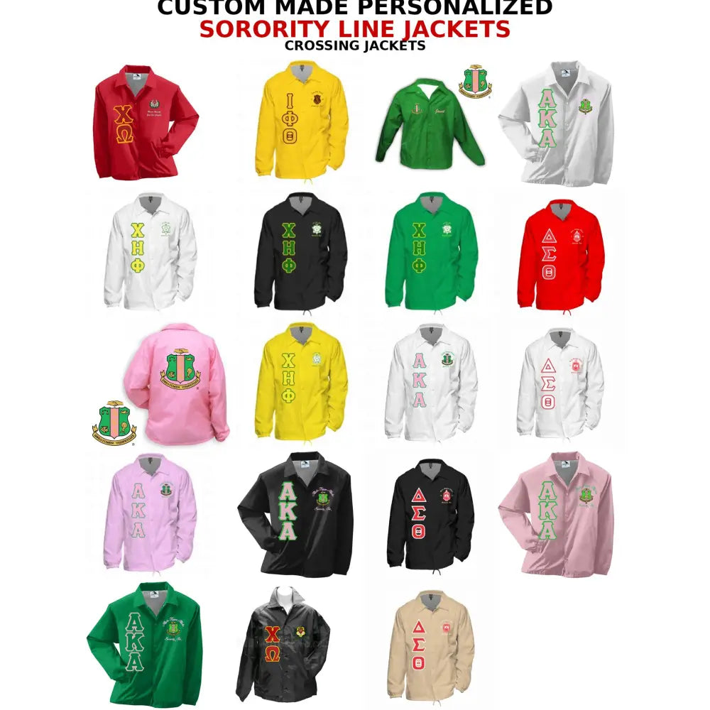 Pink / Green Alpha Kappa Alpha Custom Line Jacket with personalized front, back, and sleeve embroidery