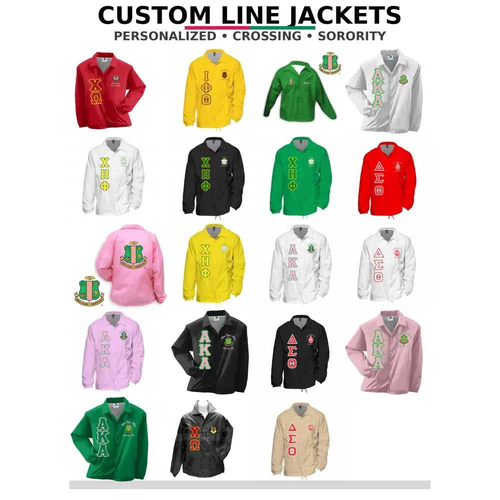 Pink / Green Alpha Kappa Alpha Custom Line Jacket with personalized front, back, and sleeve embroidery