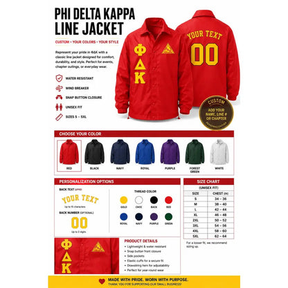 Red Kappa Alpha Psi Coach Line Jacket with personalized front, back, and sleeve embroidery