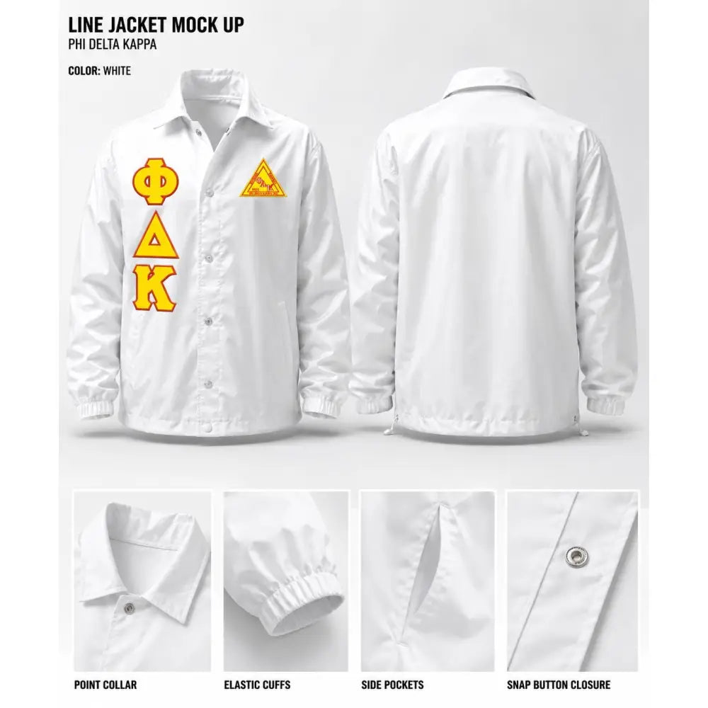Red Kappa Alpha Psi Coach Line Jacket with personalized front, back, and sleeve embroidery