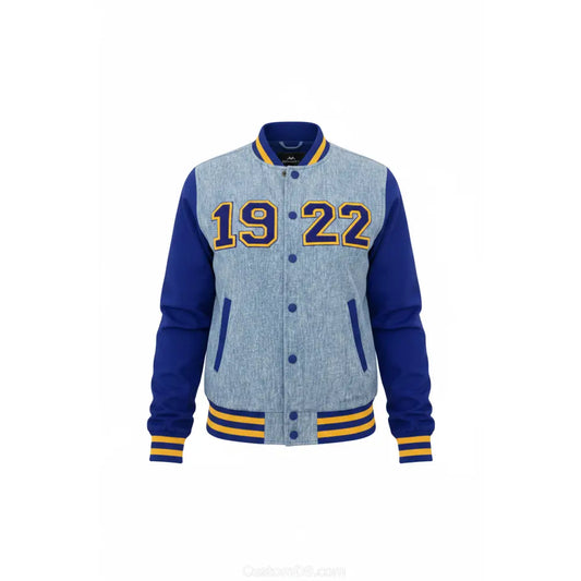 Custom 1922 Sigma Gamma Rho Sorority Apparel front view with personalized royal blue and gold design