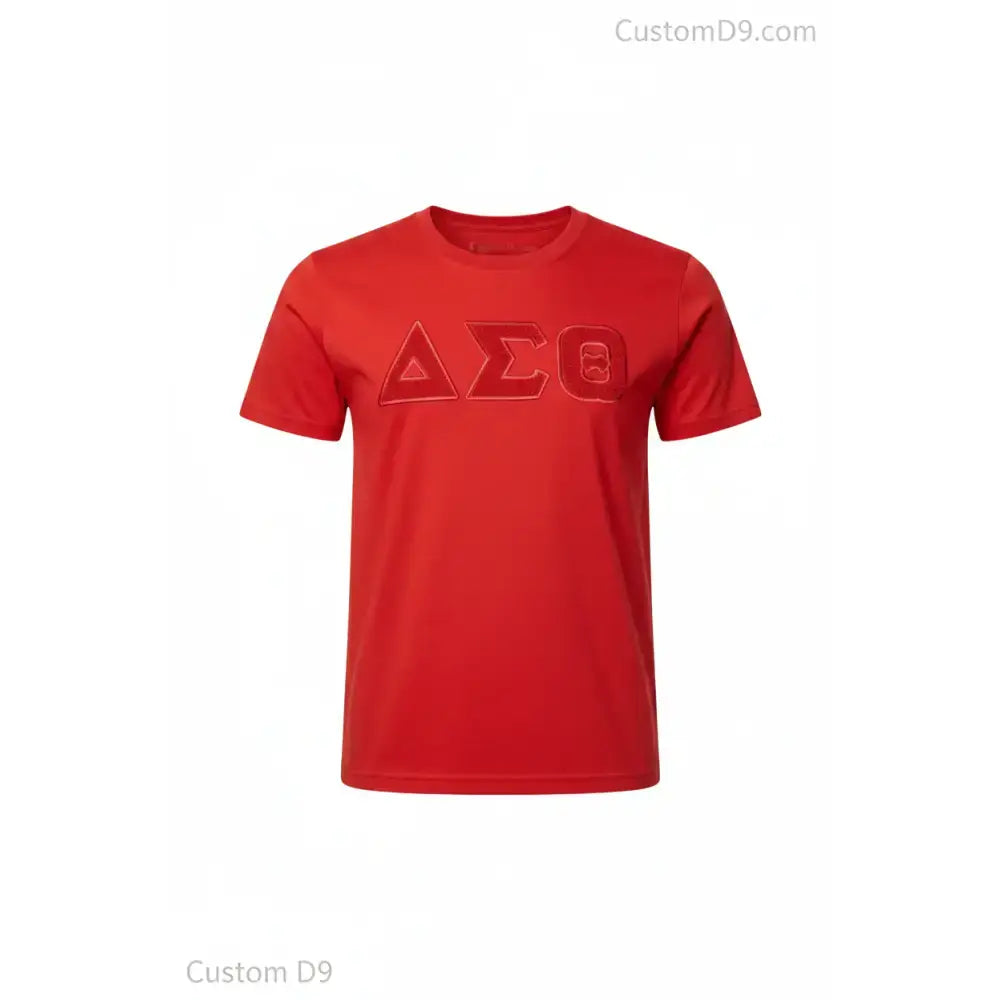Custom Delta Sigma Theta Chenille Tee Style 2 front view with personalized crimson and cream design