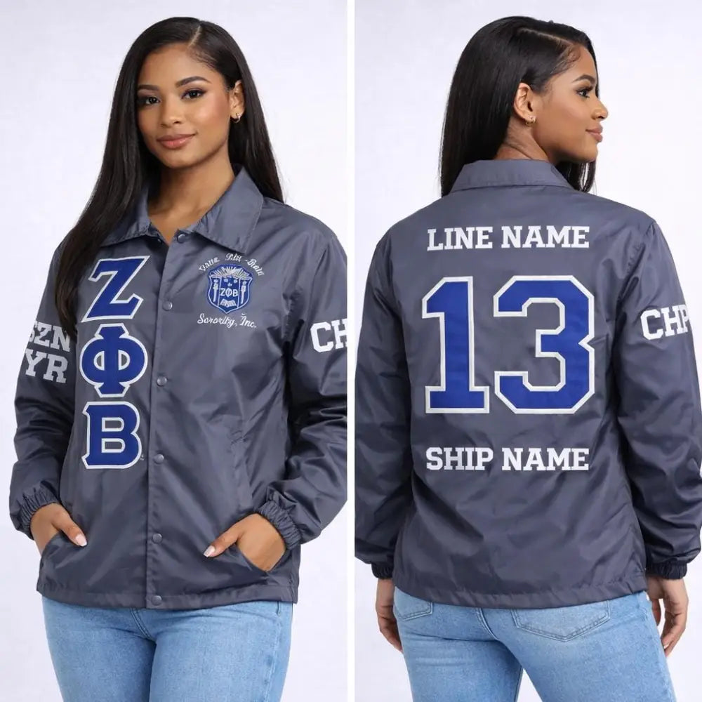 Red custom embroidered Custom Line Jacket with personalized front, back, and sleeve embroidery