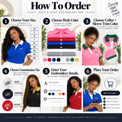 How to order a personalized sorority polo shirt step by step