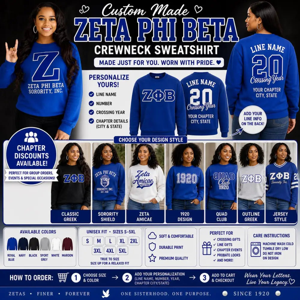 Royal Blue / Black Zeta Phi Beta Custom Line Jacket with personalized front, back, and sleeve embroidery