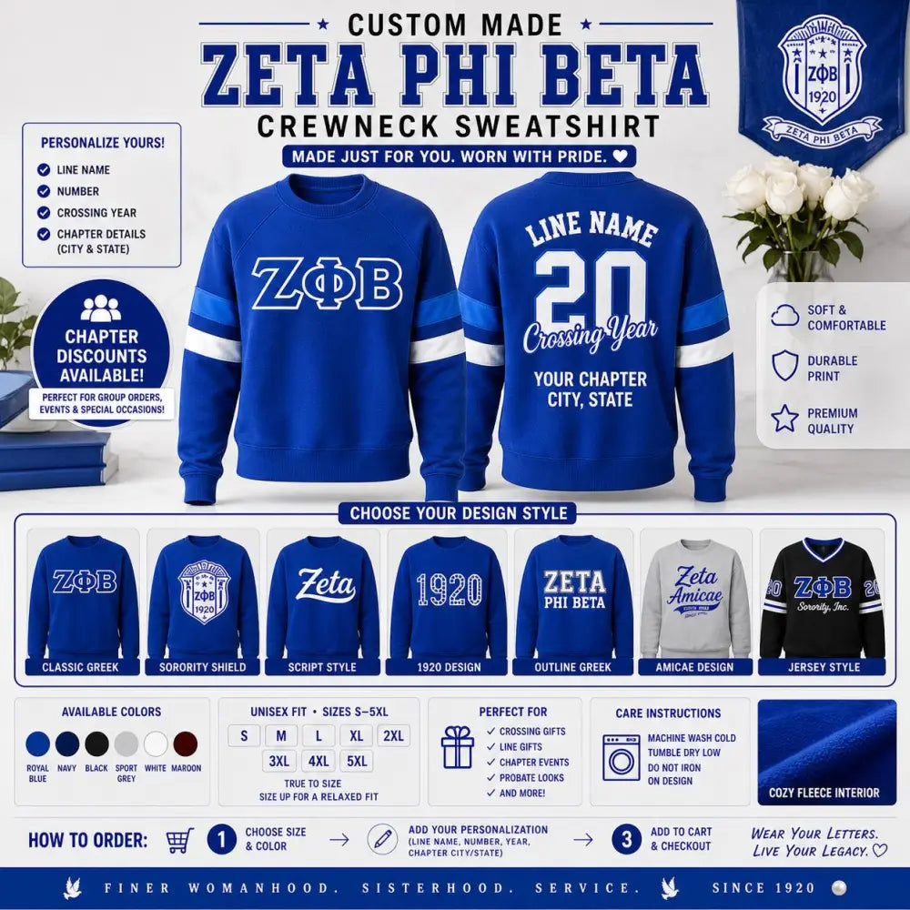 Royal Blue / Black Zeta Phi Beta Custom Line Jacket with personalized front, back, and sleeve embroidery