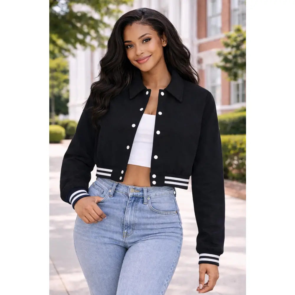 Red Zeta Phi Beta Cropped Line Jacket with personalized front, back, and sleeve embroidery