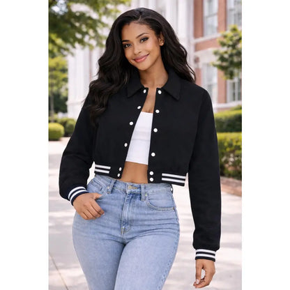 Red Zeta Phi Beta Cropped Line Jacket with personalized front, back, and sleeve embroidery