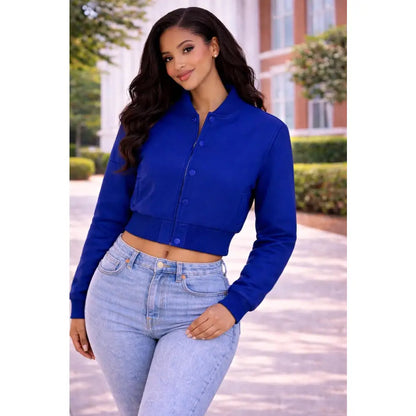 Red Zeta Phi Beta Cropped Line Jacket with personalized front, back, and sleeve embroidery