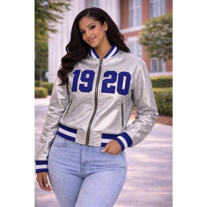 Custom Zeta Phi Beta Silver Satin Bomber Jacket product image 6