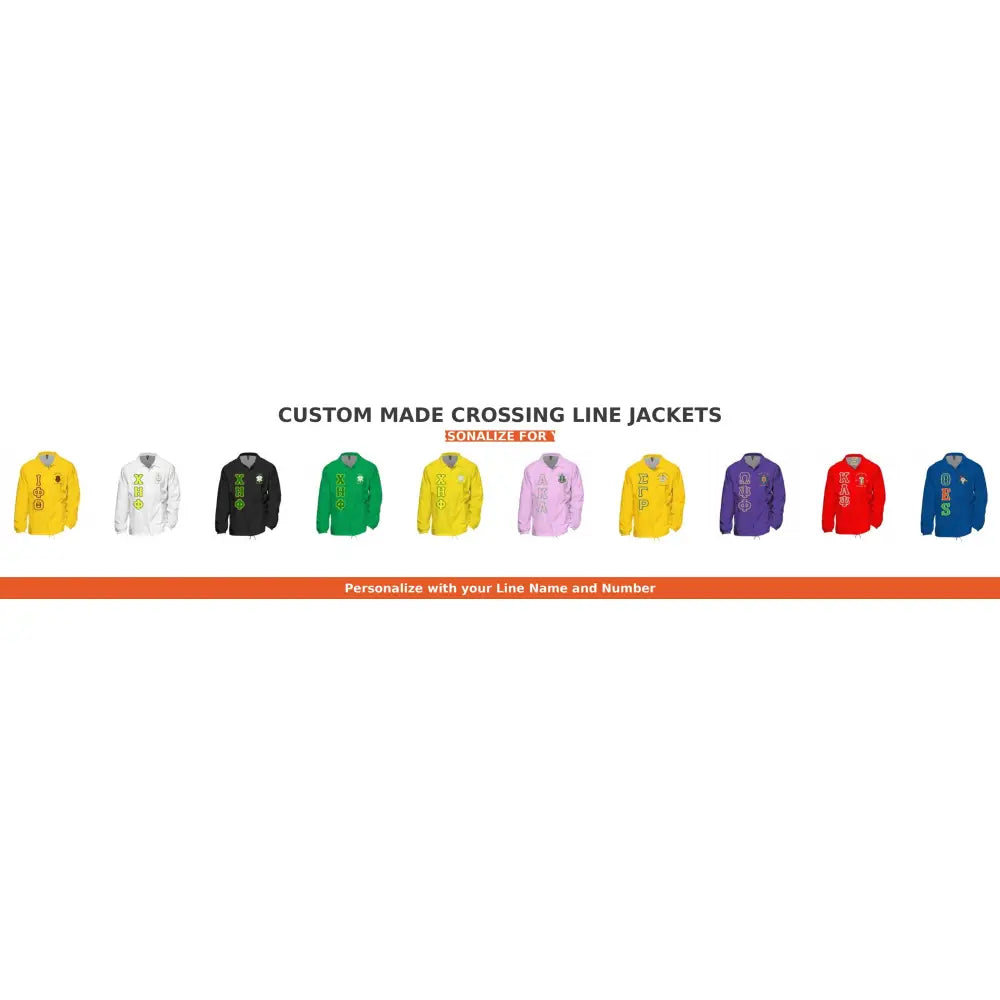 Red custom embroidered Coach Line Jacket with personalized front, back, and sleeve embroidery