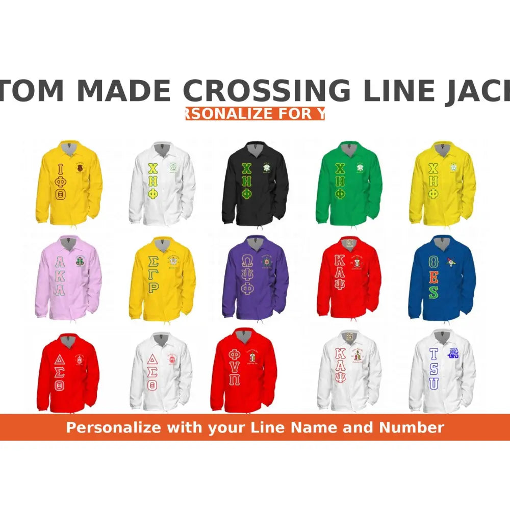 Red custom embroidered Coach Line Jacket with personalized front, back, and sleeve embroidery