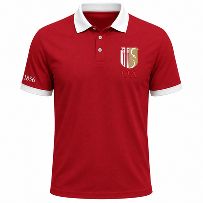 2 Tone Military Red & White Theta Chi Embroidered Polo Shirt – Personalized Fraternity Polo - product image 3