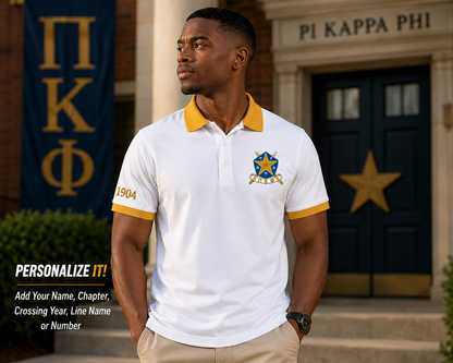 2 Tone White & Gold Pi Kappa Phi Embroidered Polo Shirt – Personalized Fraternity Polo - product image 3