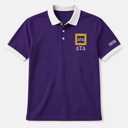 2 Tone Royal Purple & White Delta Tau Delta Embroidered Polo Shirt – Personalized Fraternity Polo - product image 2